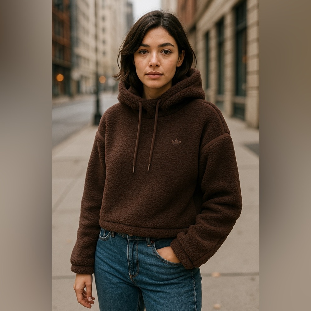 Adidas Originals Sherpa Fleece Hoodie Women’s M NWT Shadow Brown Teddy Pullover